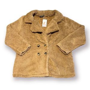 Pretty Garden Tan Fleece Double Breasted Jacket Size 2XL NWT